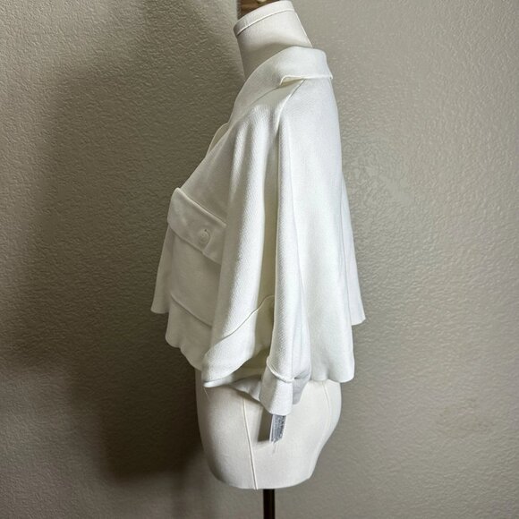 Zara Women’s M Crop Collared Beige 3/4 Sleeve Shirt - Picture 5 of 9